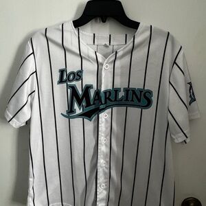 Los Marlins White Pinstripe youth Jersey sz Youth XL